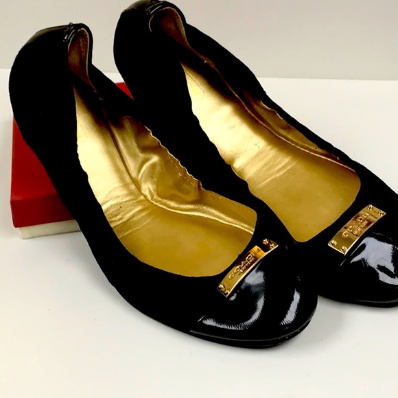 Coach Patent and Suede Leather with Gold Detail Ballet Slippers - Picture 3 of 4
